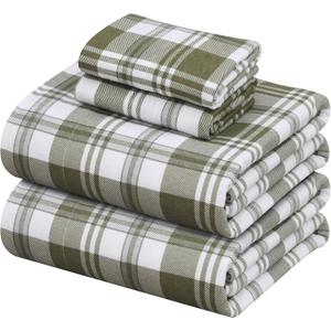 ZOYER Flannel Sheets Queen Size - 100% Cotton Double Brushed Bed Sheets, Deep Pockets 16 Inches Queen Sheet Set, All Seasons Breathable & Extra Soft - Warm & Cozy, 4 Piece, Moss