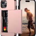 Nvollnoe Compatible with iPhone 15 Case with Card Holder Heavy Duty Protective Dual Layer Shockproof Hidden Card Slot Slim Wallet Phone Cover for Women&Men 6.1 inch(Rose Gold)