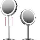 Fancii 9-Inch Lighted Makeup Mirror Height Adjustable with 10X /1X Magnification - Rechargeable, Double Sided LED Vanity Mirror with Light and Stand, 360° Swivel