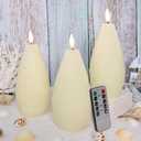 Silverstro Irregular Flameless Candles with Remote Control & Timer Function, Real Wax Flicker Battery Operated Candles for Home Party Wedding Nautical Christmas Ocean Decor - Set of 3(Ivory)