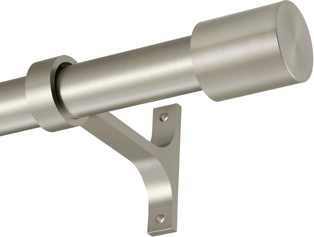 Heavy Duty Curtain Rods Extra Long 144 to 240 Inch, Single Drapery Rods with Cap Finials, 1-Inch Window Treatment Curtain Rod Telescoping, Brushed Nickel