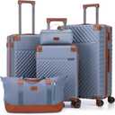 Cosbarn Luggage Sets 5 Piece with TSA Lock Spinner Wheels, Unisex Hard Case ABS Suitcase Set, Hardshell Lightweight Waterproof Travel Hardside Suitcases with Wheels for Women Men, Sky Blue