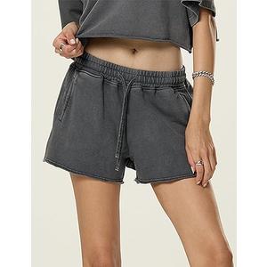 Arssm Womens Sweat Shorts Acid Wash Athletic Shorts Cotton Drawstring High Waist Workout Summer Shorts（Grey-M）
