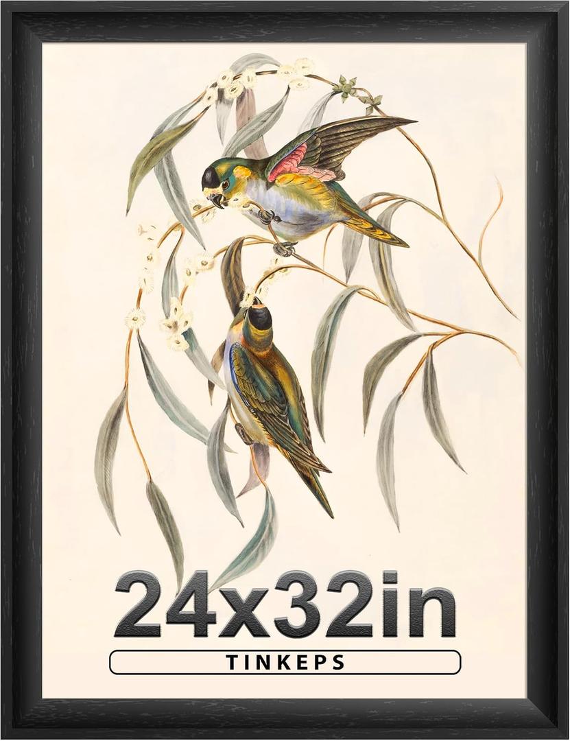 24x32 Poster Frame Black with Black Back Board, Curved Extra Wide Edges, Vintage Style Poster Frame 24x32 for Wall Decor.