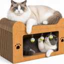 Large Retro TV Cat Scratcher House | Cardboard Cat Condo with Deep Walnut Finish | 2-in-1 Cat Hideaway & Scratching Lounge | Sturdy Reinforced Frame (Oak Wood, 23.22 x 14.96 x 11.02 inches)