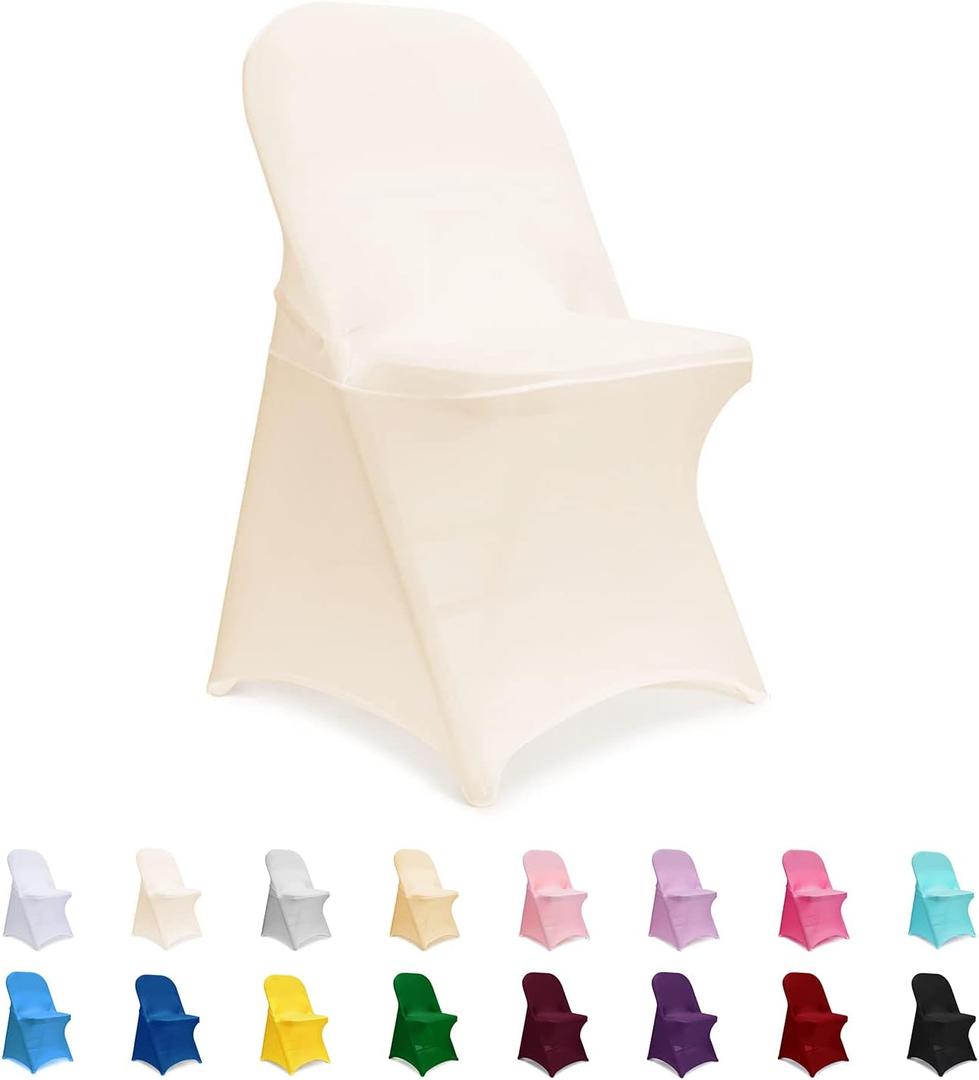 ManMengJi Spandex Folding Chair Covers, Folding Chair Covers 12 PCS Light Yellow, Universal Fitted Banquet Chair Slipcovers for Wedding Party Event