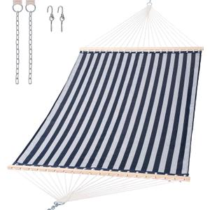 SUNCREAT Hammocks 15 FT Quick Dry Hammock Double Size with Hardwood Spreader Bar, 2 Person Hammock for Outdoor Patio Yard Poolside, 450 lbs Capacity, Blue (Hammock Only, Blue)