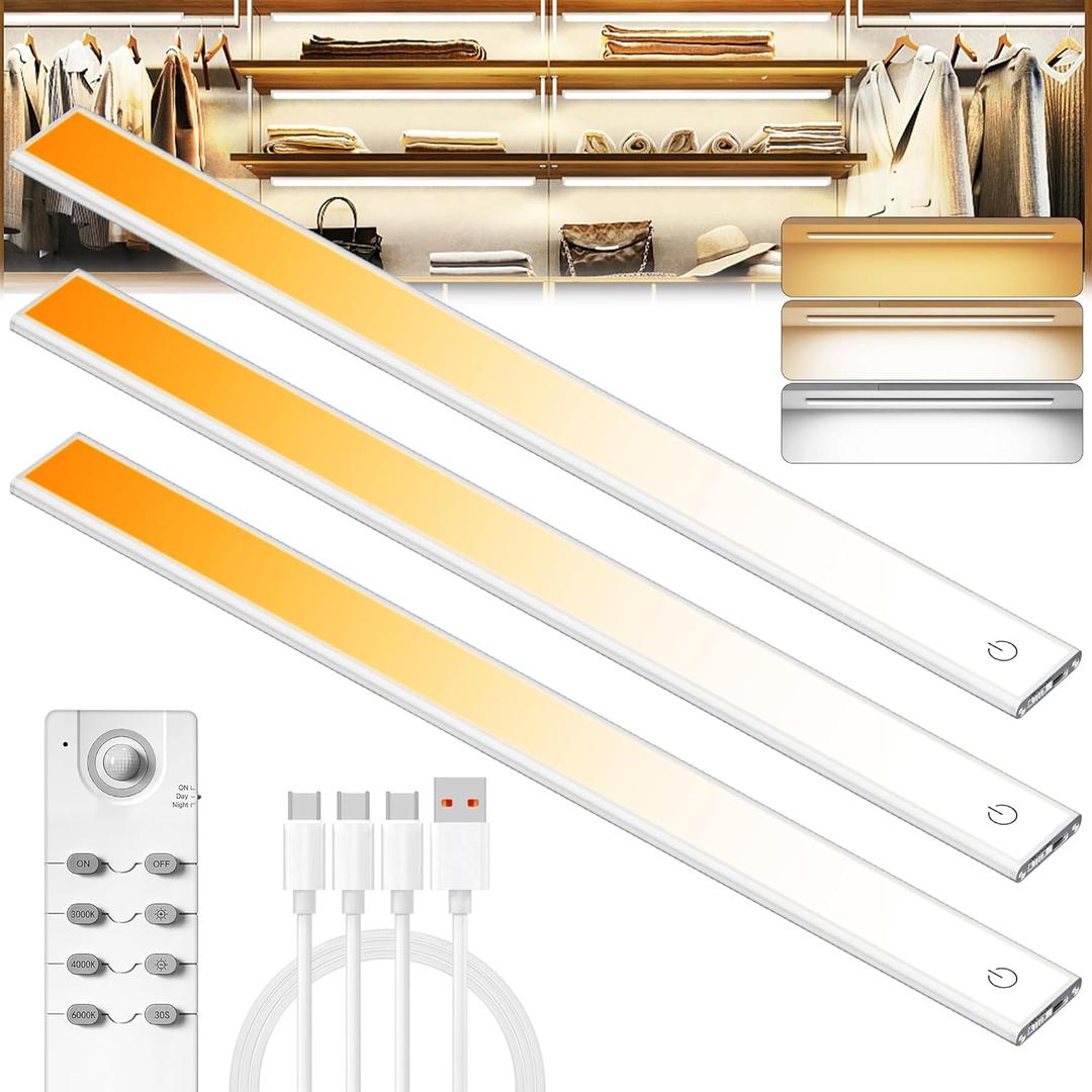 134 LED Under Cabinet Lights Wireless with Full Lighting, Rechargeable Closet Lights with Remote and Motion Sensor Indoor, Under Counter Light with CCT and Dimmable for Kitchen, Stair(3 Pack, 15.7inch)
(Silver)