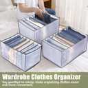 TOOVREN Wardrobe Clothes Organizer, 7 Grids, Drawer Organizers for Clothing, Foldable Closet and Storage Basket, Clothes Compartment Box, Bedroom Dorm Room, 4PCS, Gray