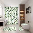 MEHOFOND 4pcs St. Patrick's Day Shower Curtain Set with Non-Slip Rugs Toilet Lid Cover and Bath Mat Shamrock Bathroom Shower Curtain Set Irish Lucky Clover White and Green Set for Bathroom Decor
