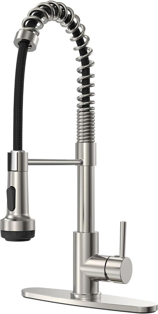 Pull Down Kitchen Faucet Brushed Nickel, 4-Function Single Handle Kitchen Sink Faucet, 3 Hole Kitchen Faucet with Sprayer, Modern Stainless Steel Faucet for Kitchen Sink