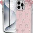 Cute Case for iPhone 15 Pro Max 6.7'' with HD Screen Protector,Pink Glitter Rhinestone Bow Phone Cases,Bowknot Pattern Silicone Protective Camera Shockproof Phone Cover for Women&Girls