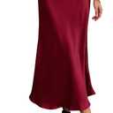 BTFBM 2025 Womens Summer Fall Long Satin Skirt Silk Elegant High Waist Cocktail Party Wedding Flowy A-Line Midi Skirts (Red, L)