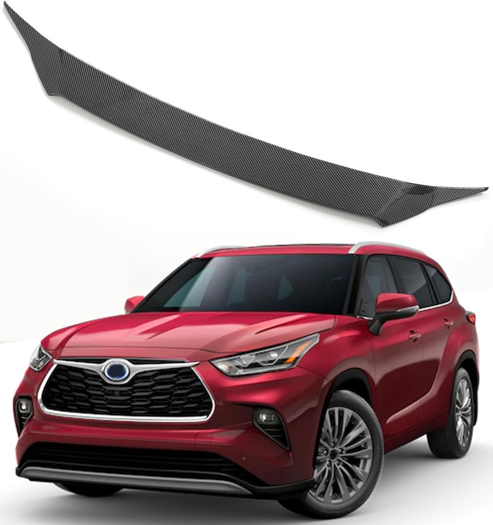 Hood Shield Protector for 2020-2025 Toyota Highlander Accessories, Carbon Fiber Bug Guard Deflector Exterior Front Grille Hood Cover Front Bumper Spoiler Hood Bonnet Deflector for Highlander