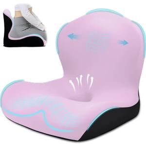 Seat Cushion for Office Chair and Car, L-Shaped Ergonomic Car Seat Cushions, Memory Foam Chair Cushion, Lumbar Support Pillow for Wheelchair, Car, Home, Office, Desk, Pink