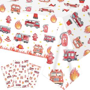 3pcs Firefighter Birthday Party Tablecloths Fire Truck Theme Table Cover Decorations for Firetruck Fireman Birthday Party Baby Shower Supplies, 51.1 x 86.6 inches