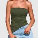PRETTYGARDEN Tube Tops for Women Trendy Summer 2026 Spring Fashion Going Out Y2K Clothes Asymmetrical Ruched Strapless Shirts (Green)