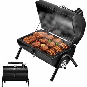 MAISON HUIS Adjustable Portable Charcoal Grill Multi-functional Metal Small BBQ Smoker for Outdoor Hiking(Black)