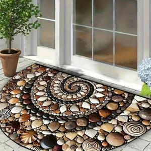 Non-Slip Rugs, Cobble Unique Half Round Design Door Mat, Muddy Dirt Trapping, Clean Rugs Indoor Outdoor Entry Decoration for Garage, Patio, Home