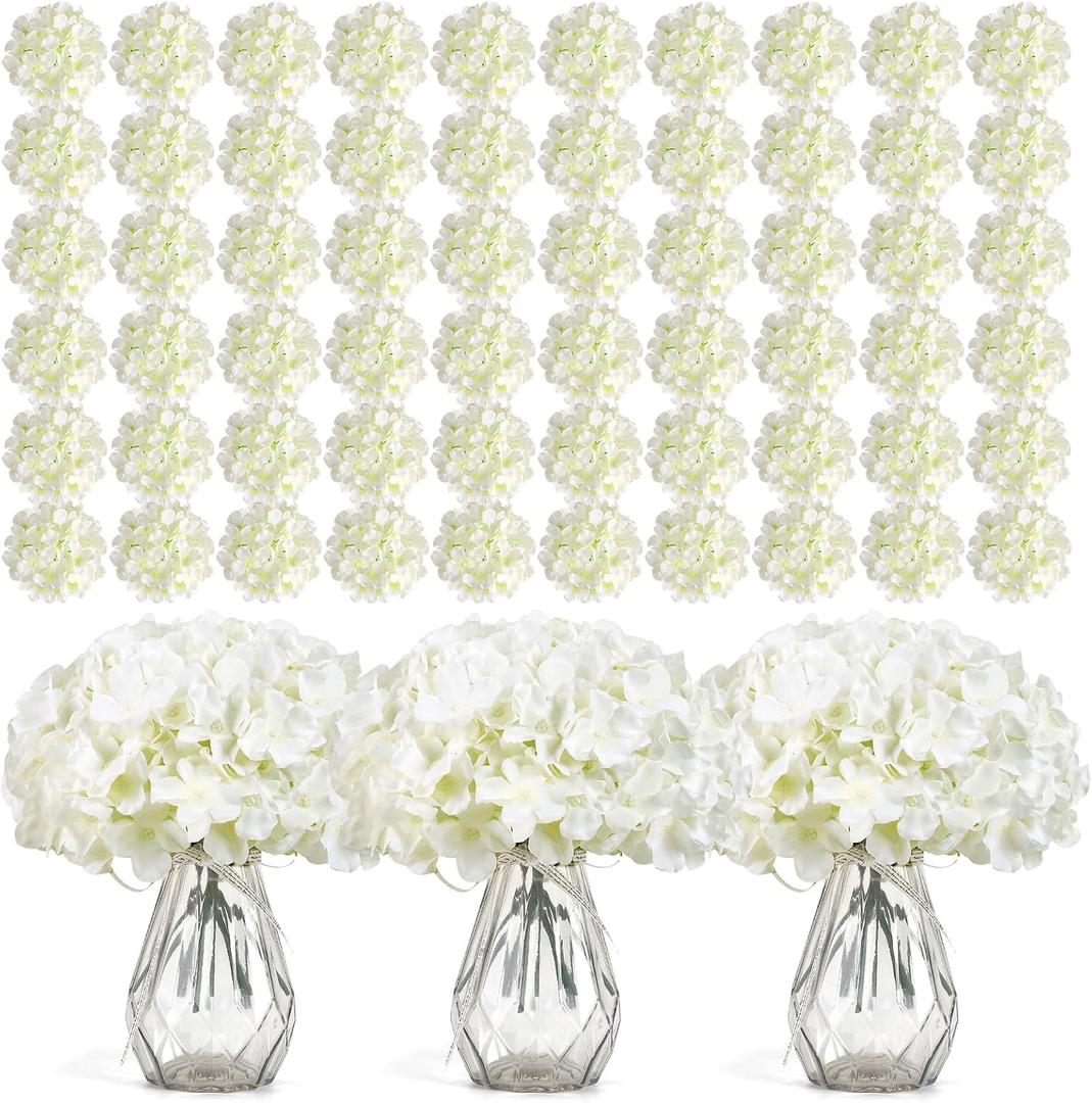 Auihiay 304 PCS Hydrangea Artificial Flowers, Silk Artificial Flowers Heads with Stems, Lifelike Faux White Flowers for DIY Wedding Party, Arch and Background, Home, Garden, Baby Shower Decor