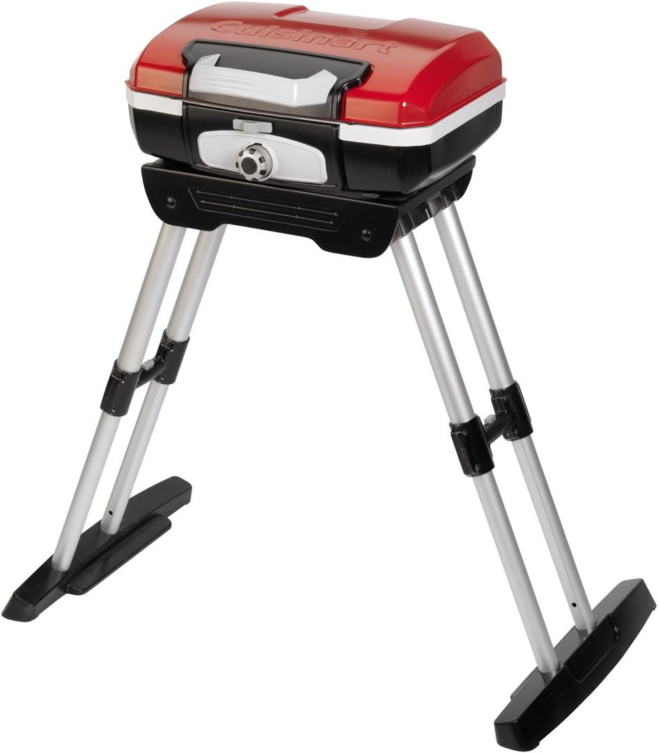 Cuisinart Petite Gourmet Portable Gas Grill with VersaStand, Compact Tabletop BBQ, 150 Sq. In. Cooking Surface, 5,500 BTU Burner Small Gas Grill, Adjustable Telescoping Base and Carry Handles