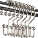 Titanker Shower Curtain Hooks Rings, Rust Resistant Metal Double Glide Shower Hooks Rings for Bathroom Shower Rods Curtains, Set of 12 Hooks - Nickel