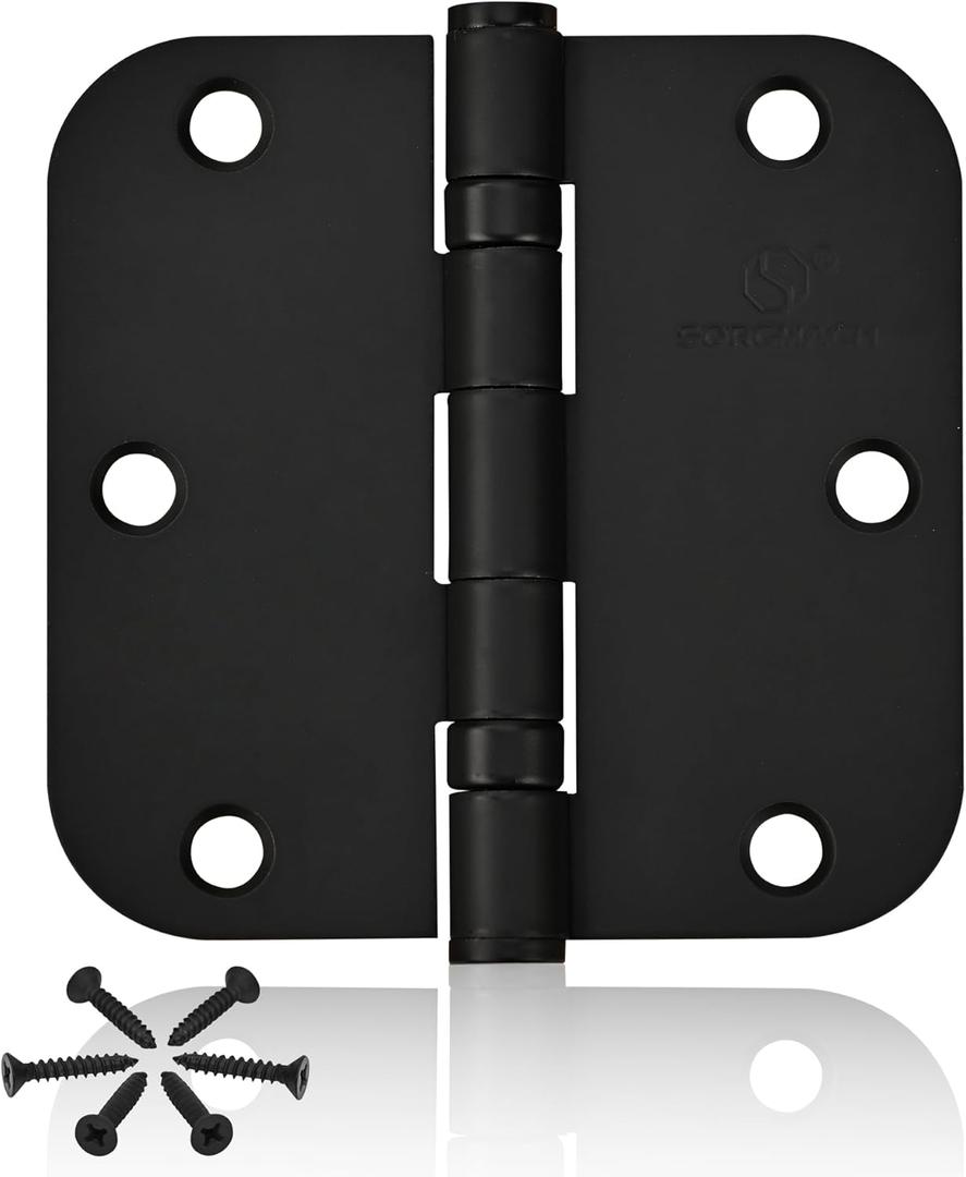 304 Stainless Steel 3.5 Inch Matte Black Door Hinges Interior Hinges 5/8" Radius Corners 3.5'' Ball Bearing Door Hinges- 3 Pack
