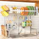 Over The Sink Dish Drying Rack - Adjustable Dish Rack for Kitchen Counter,Metal (Silver)