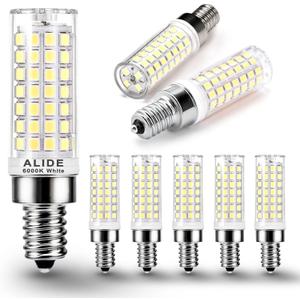 ALIDE E12 75 Watt Replacement LED Candelabra Bulbs C7,6000K Daylight Bright Cool White,800LM T6 7.5W LED E12 Chandelier Light Bulbs for Ceiling Fan Pendant Lighting,Non-dimmable,6 Pack