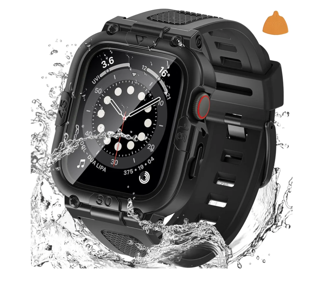 Goton 3 in 1 Waterproof Case with Band for Apple Watch with Built-in Tempered Glass Screen Protector 44mm, 360° Shockproof Bumper Face Cover with Band for Apple Watch SE 3/SE 2/SE, Series 6/5/4, 44mm