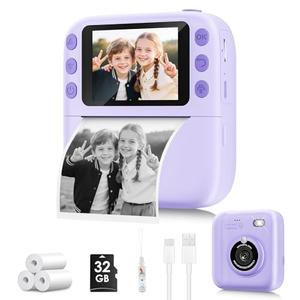 Instant Print Camera for Kids, Christmas Birthday Gifts for Girls Boys, 1080P Instant Digital Print Cameras for Toddler,Portable Toy for 4 5 6 7 8 9 10 Year Old Girl with 32GB SD Card，Purple