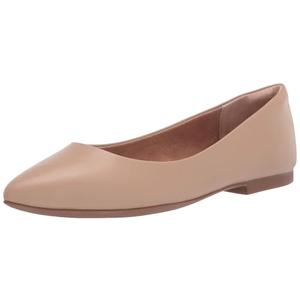 Amazon Essentials Women's Pointed-Toe Ballet Flat, Beige Faux Leather, 8