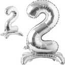 16" inch Standing Single Silver Alphabet Letter Number Balloons Aluminum Hanging Foil Film Balloon Wedding Birthday Party Decoration Banner Air Mylar Balloons (16 inch Stand Silver 2)