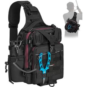 Piscifun Fishing Backpack with Rod Holder, Lightweight Sling Bag Storage Gear and Equipment (Single Shoulder - Black)