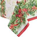 Elrene Home Fashions Holly Traditions Fabric Wrinkle Resistant Holiday Tablecloth, 60" x 144", Oblong, Multi