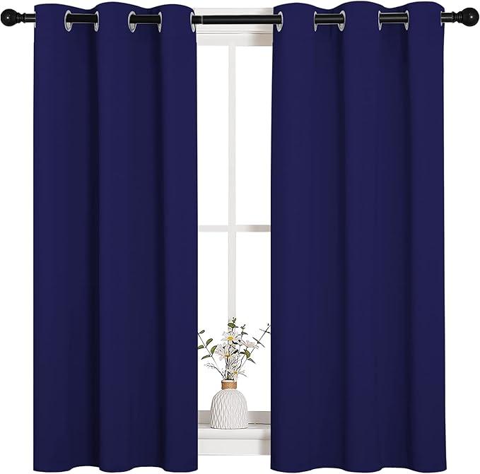NICETOWN Halloween Pitch Black Solid Thermal Insulated Grommet Blackout Curtains/Drapes for Bedroom Window (2 Panels, 42 inches Wide by 63 inches Long, Navy Blue)
