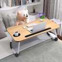 Slendor Lap Desk with Tablet Slot, Foldable Laptop Table with Storage Drawer for BedPortable Bed Desk for Laptop, Computer Tray with Cup Holder Notebook Stand Reading Holder for Couch Floor, Walnut