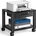 HUANUO Printer Stand with Cable Management and Storage Drawer, Printer Table with Locking Wheels, 14.1-inch Maximum Height Printer Cart for Under Desk, Home, Office, HNDPS