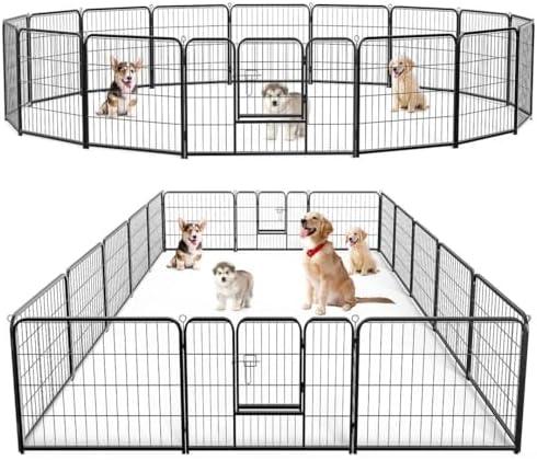 Dog Fance, 16 Panel 24” Height Puppy Fence Exercise Pen for Yard Gate, Indoor Outdoor Heavy Duty Anti-Rust Metal Playpens with Doors Portable for RV Camping - Small/Medium/Large Pets