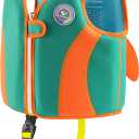 Pottwal Swim Vest for Kids - Swim Jacket for 1-2 Years (24-33LBS) - Buoyancy Aid Made of Neoprene & EPE - with Adjustable Crotch Strap (Small, Orange Green)