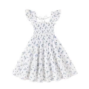 YOUNGER TREE Toddler Girl Dress Kids Sleeveless Ruffle Dresses for Girls Summer Outfits Beach Sundress(White with Blue Ditsy Flowers,3-4T)