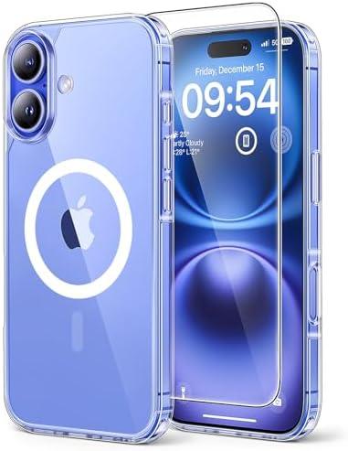 TAURI 3 in 1 for iPhone 16 Case, Compatible with MagSafe, with 2X Screen Protectors, Anti-Yellowing Military-Grade Protection, Shockproof Slim Magnetic Phone Case for iPhone 16 6.1", Clear