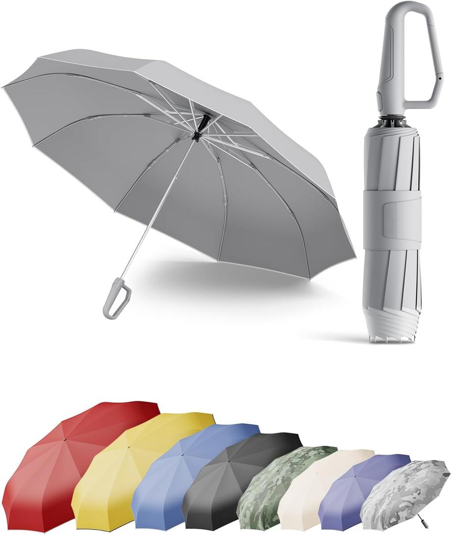 Windproof Travel Umbrella for Rain, Withstand 85MPH Winds, 54 Inch Automatic Reverse Fold Umbrellas Easy Auto Open Close, Portable Compact Umbrella Includes Cover Bag, Perfect for Travel, Car, Commute, Women Men, Backpack (Light Gray)