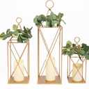 HPC Decor Tall Metal Lantern Decor Set of 3-24" 19" 13" Elegant Decorative Lanterns with Garlands-Modern Gold Candle Lanterns for Garden Porch Decor,Indoor/Outdoor for Wedding Dcor,Party,Home Decor.