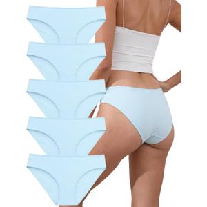 Womens Underwear Cotton, Panties for Women Breathable, Full Coverage Bikini Underwear, Low Rise, 5-Pack (Medium, Multicolor - Light Blue)