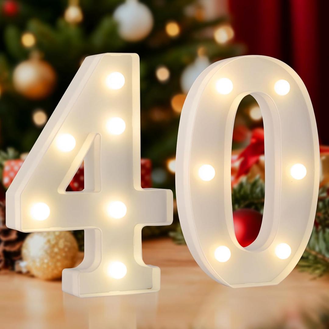 40th Birthday Decorations for Women Men, LED 40 Marquee Light Up Numbers for 40th Birthday Party Table Decorations, Warm White Small Marquee Letter Lights 40 Sign for Wedding Anniversary Decors