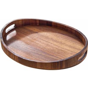 Acacia Wood Serving Tray with Handles - Round Decorative Ottoman Tray for Coffee Table, Breakfast in Bed, Living Room, Kitchen Counter, Candle Display, Tea Party, Lunch, Dinner, Bathroom & Home Decor