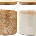 Juvale 2 Pack Large Bamboo Glass Storage Containers with Lids, 100 oz - Glass Jars, Food Canister Set, Sugar Container & Spice Jars - Pantry Food Storage