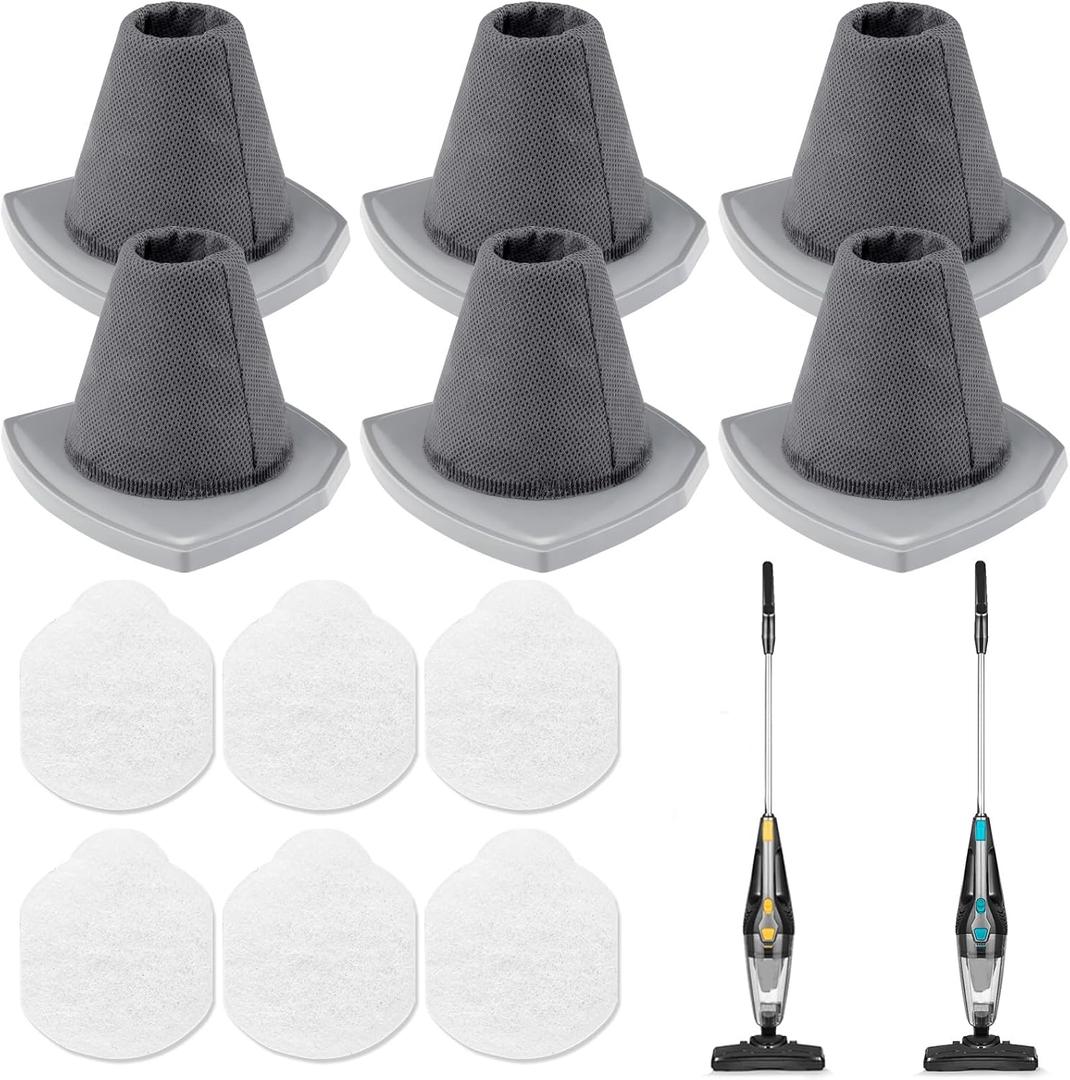 6+6 Pack NES215A/ NES210 Vacuum Filter Set for Eureka NES215A/ NES210/ NES212/ NES215 Blaze Stick Vacuum Cleaner, 6 Vacuum Filters + 6 Pre-Motor Filters, Compare to Part #N0101 & N0102