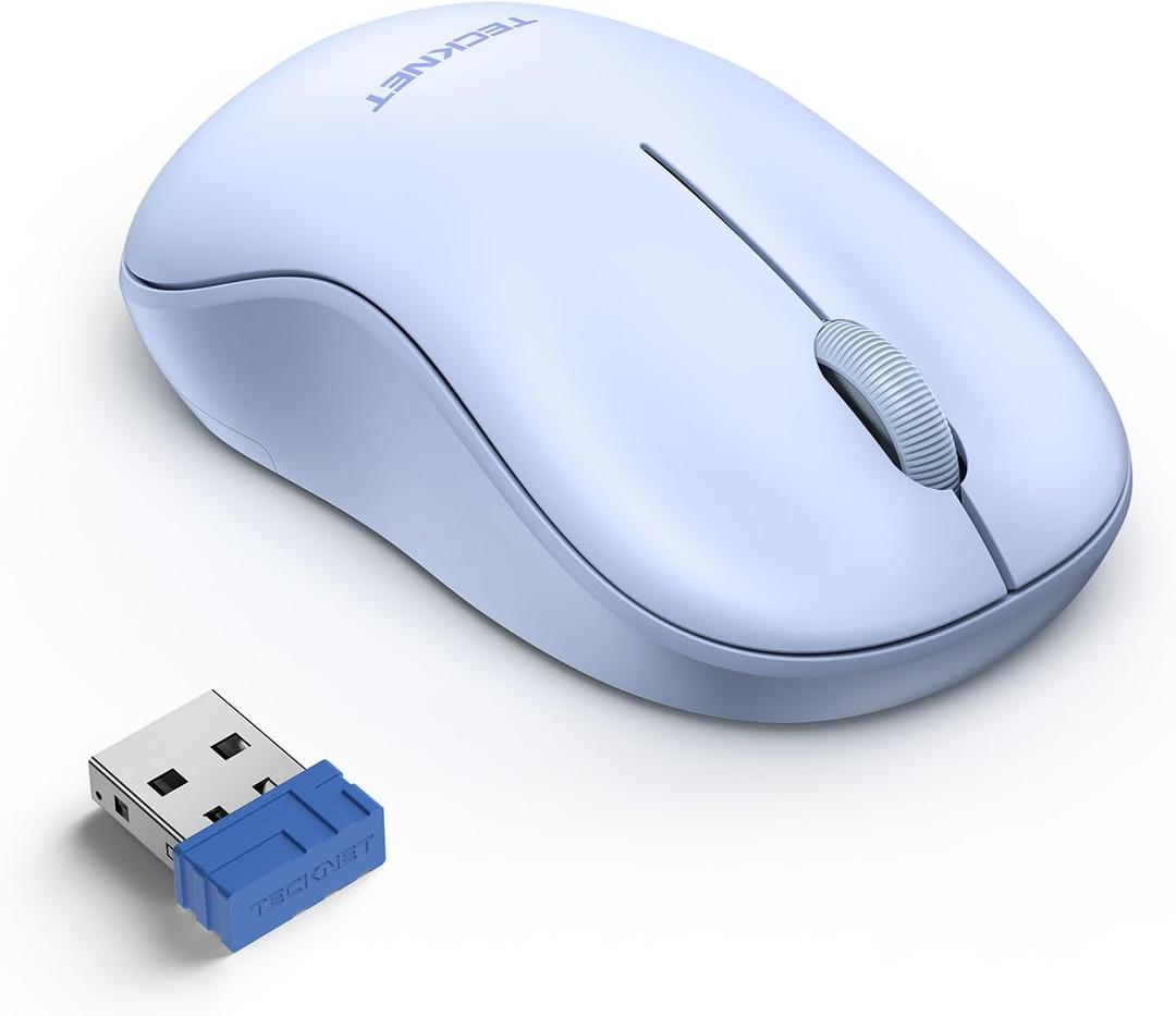 TECKNET Wireless Mouse for Laptop, 2.4G Silent Computer Mouse Quiet Click with 5 DPI Levels, Contoured Grip, Small Portable 30 Months Battery Cordless Mice for PC, Chromebook, Mac - Light Blue